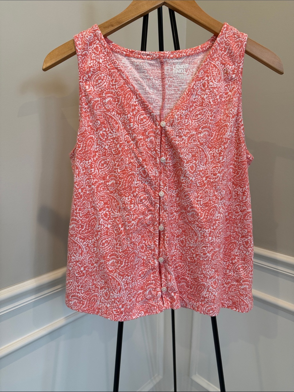 Lands' End Coral Paisley Sleeveless Button-Front Camisole